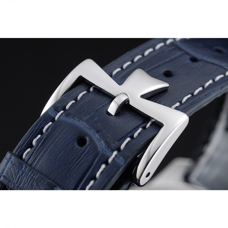 High End Replica Watches Swiss Vacheron Constantin Patrimony Silver Dial Silver Diamonds Case Blue Leather Bracelet 1454161-6