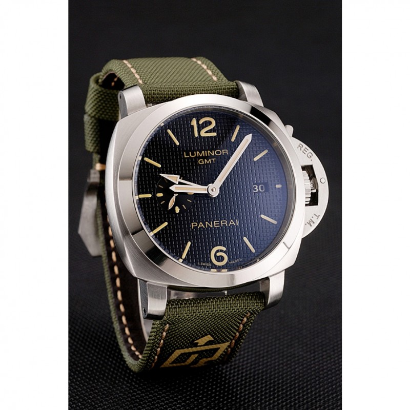 High Quality Panerai Luminor 1950 3-Days GMT Silver Case Black Dial Green Bracelet 1454016-1