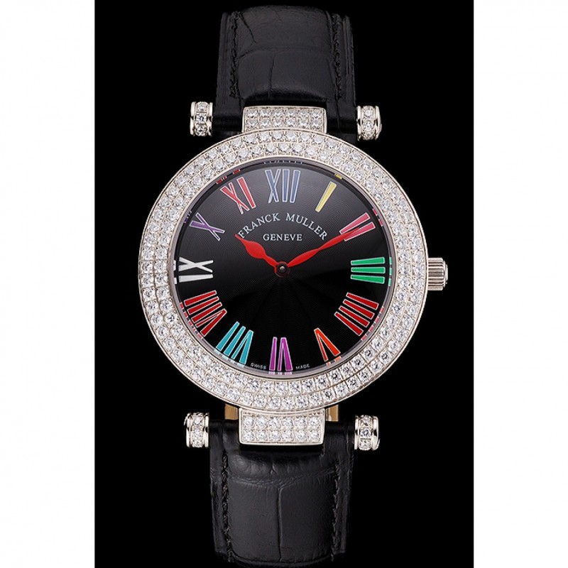 Franck Muller Double Mistery Ronde Black Dial Stainless Steel Case Black Leather Strap-1
