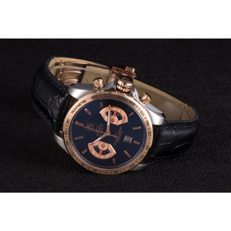 Tag Heuer Carrera Stainless Steel Case Black Dial Black Leather Strap-4
