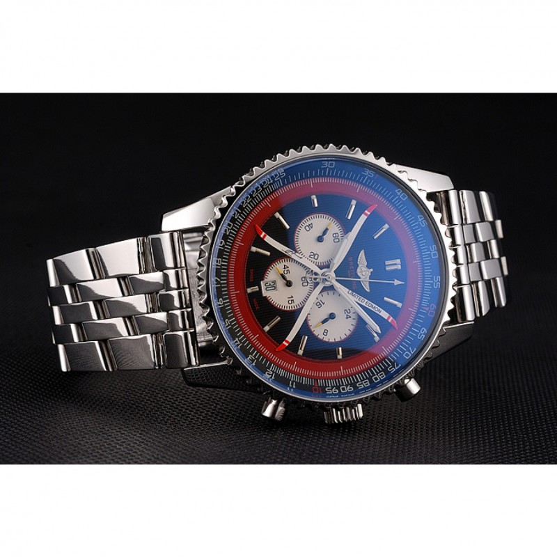 Breitling Certifie Polished Silver Stainless Steel Strap Black Dial Chronograph 80173-4