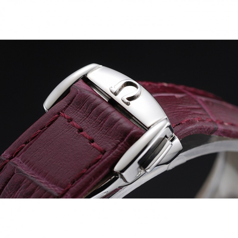 Omega DeVille Prestige Dark Red Dial Silver Diamond Case Dark Red Leather Bracelet 1454121-5