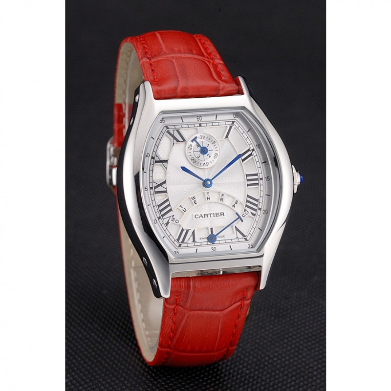 AAA Cartier Tortue Perpetual Calendar White Dial Stainless Steel Case Red Leather Strap-2