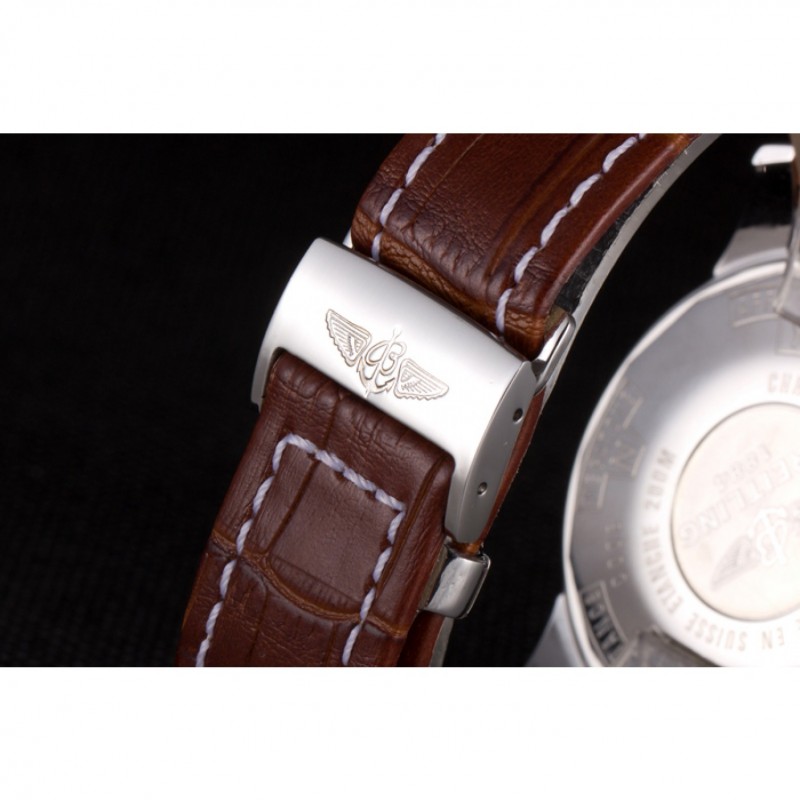 Breitling Transocean White Dial Light Brown Leather Strap Rose Gold Bezel-7