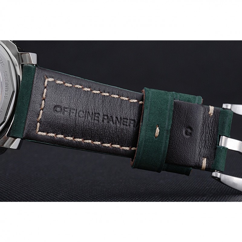SS Replica Watches Panerai Luminor Marina Polished Stainless Steel Bezel Green Leather Bracelet 622310-7