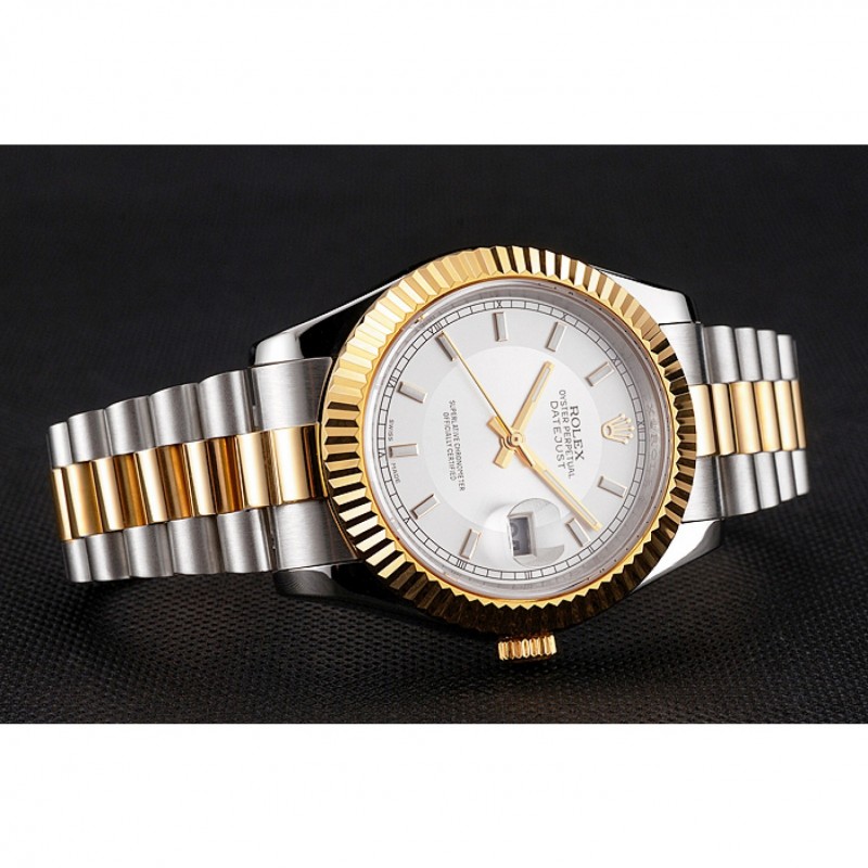 Swiss Rolex Datejust White Dial Gold Bezel Stainless Steel Case Two Tone Gold Bracelet-4