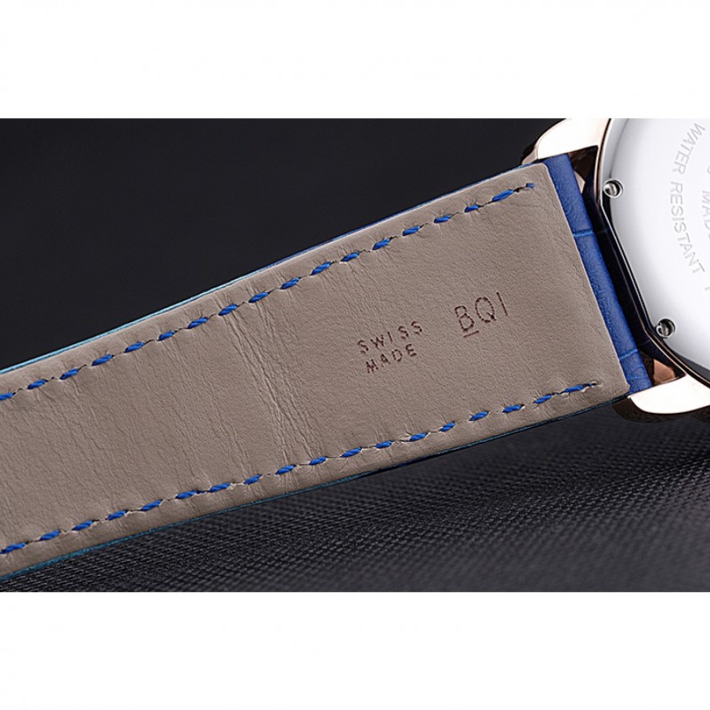 Swiss Cartier Ronde Solo Gold Diamond Case Blue Dial Roman Numerals 622208-7