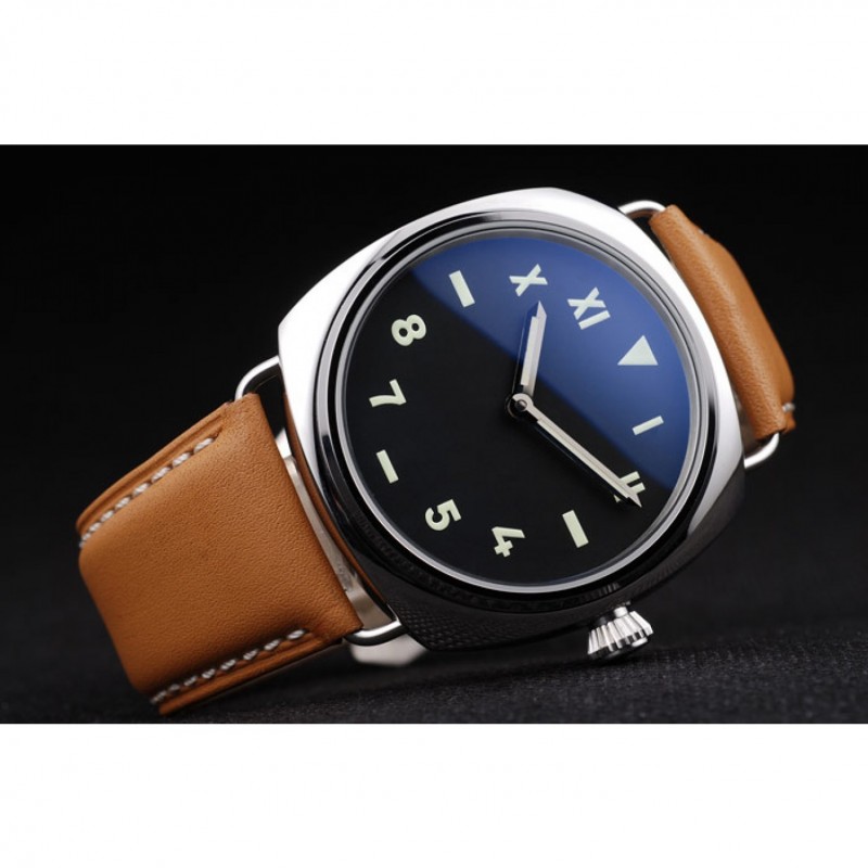 Panerai Radiomir Polished Stainless Steel Case Black Dial Brown Leather Strap 98160-3