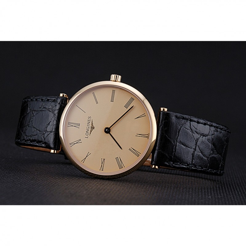 Longines La Grande Classique Champagne Dial Black Leather Band Homme 622123-4