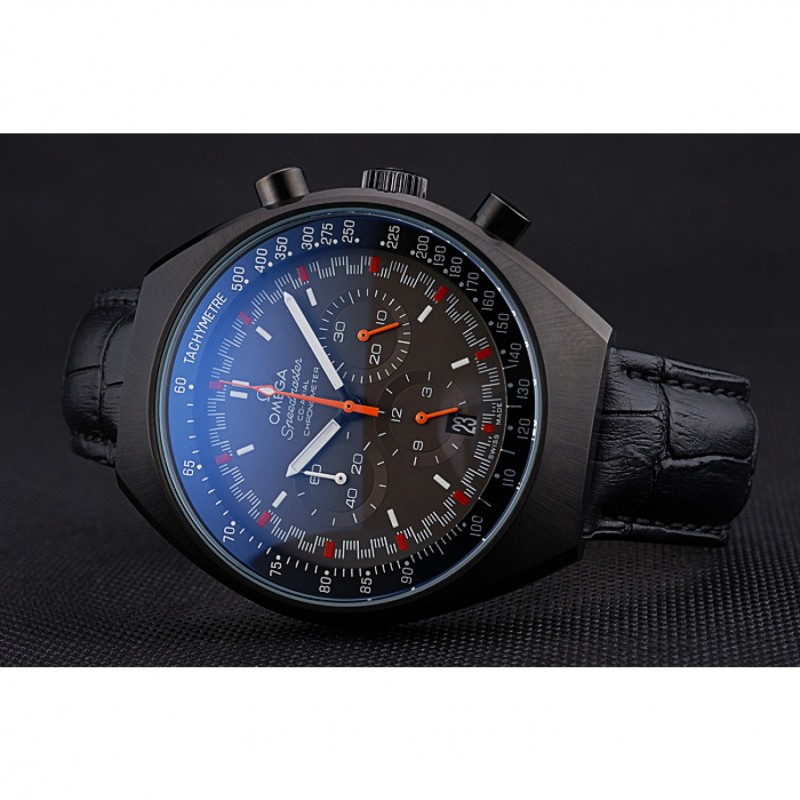 SS Replica Watches Omega Speedmaster Mark II Black And Red Dial Black Case Black Leather Strap 622814-4