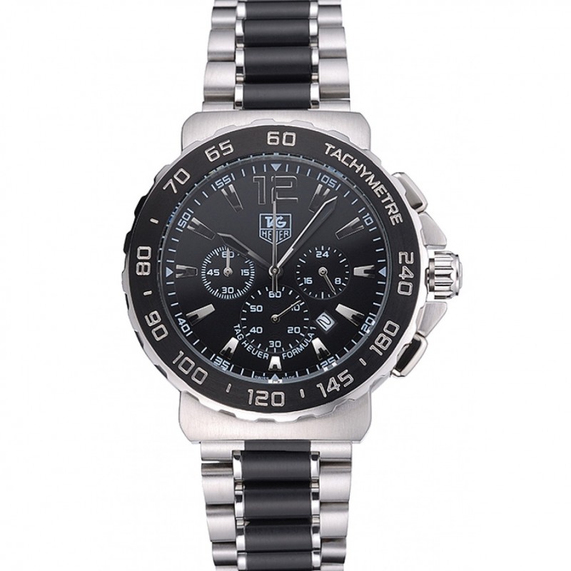 Cheap Replica Watches Tag Heuer Formula 1 Chronograph Black Dial Black Bezel Two Tone Stainless Steel Band 622412-0
