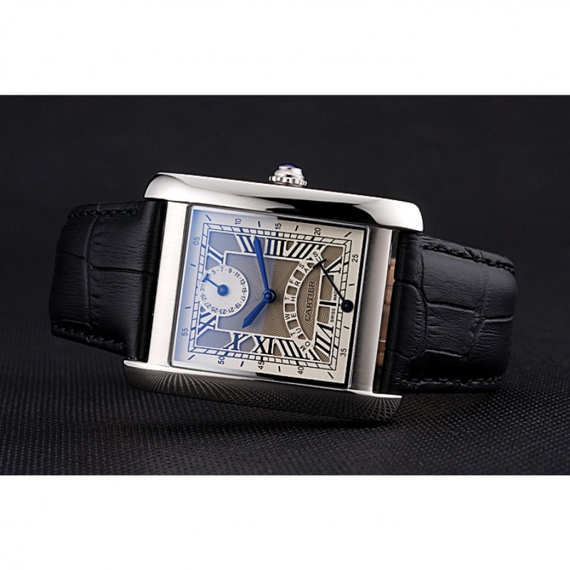 Cartier Tank White Dial Stainless Steel Case Black Leather Strap 622761-4