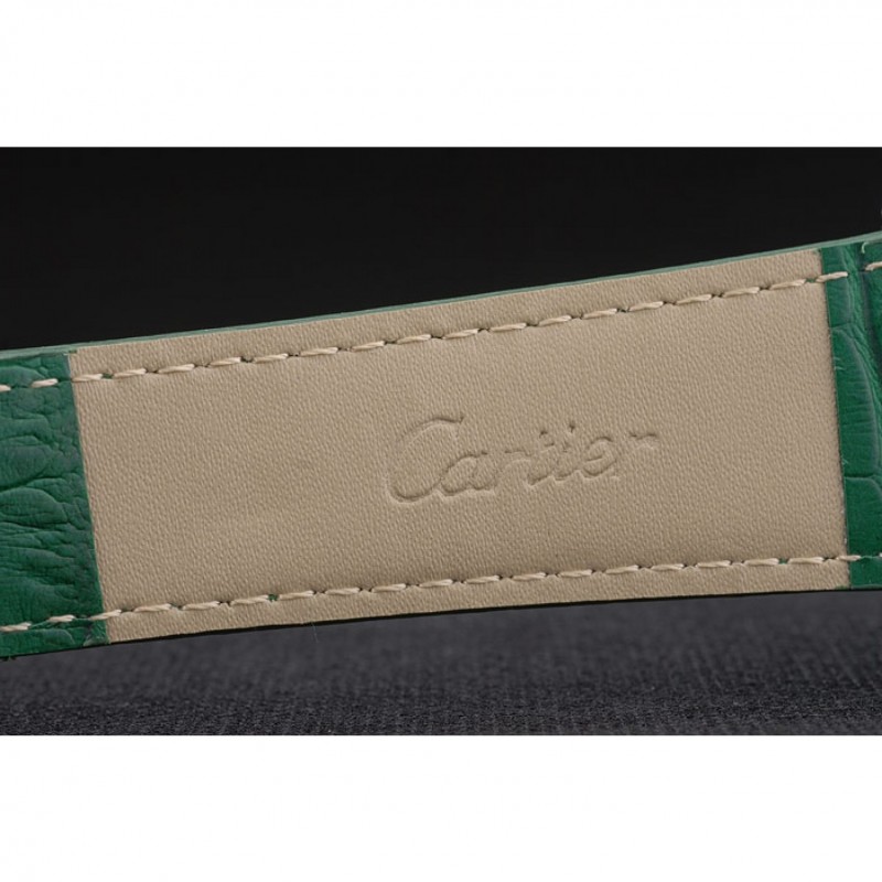 Cartier Tank Anglaise 36mm White Dial Diamonds Steel Case Green Leather Bracelet-6