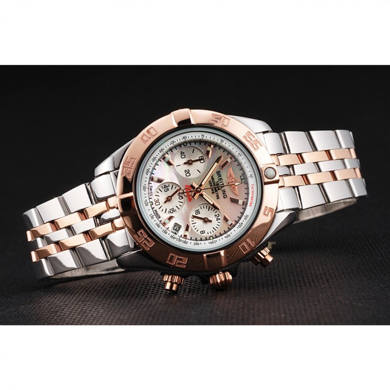 Breitling Chronomat Quartz Pearl Dial Rose Gold Bezel Stainless Steel Case Two Tone Bracelet-4