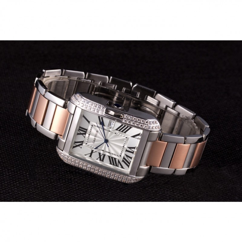 Cartier Tank Anglaise 36mm Silver Dial Diamonds Steel Case Two Tone Bracelet-4