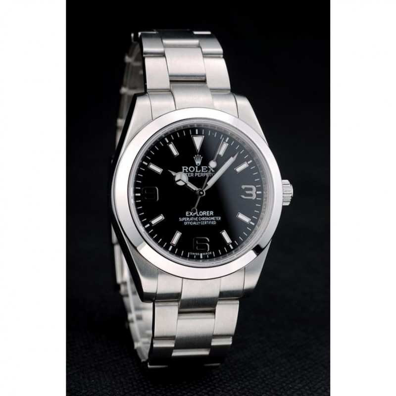 Rolex Swiss Explorer Stainless Steel Bezel Black Dial 42002-2