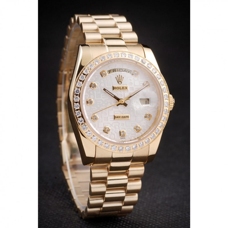 Cheap Replica Watches Rolex Day-Date 18k Yellow Gold Plated Stainless Steel White Dial-2