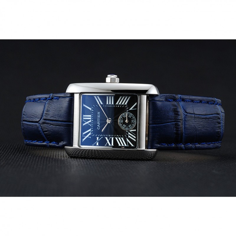 Cartier Tank MC Stainless Steel Case Blue Dial Blue Leather Strap 622178-4