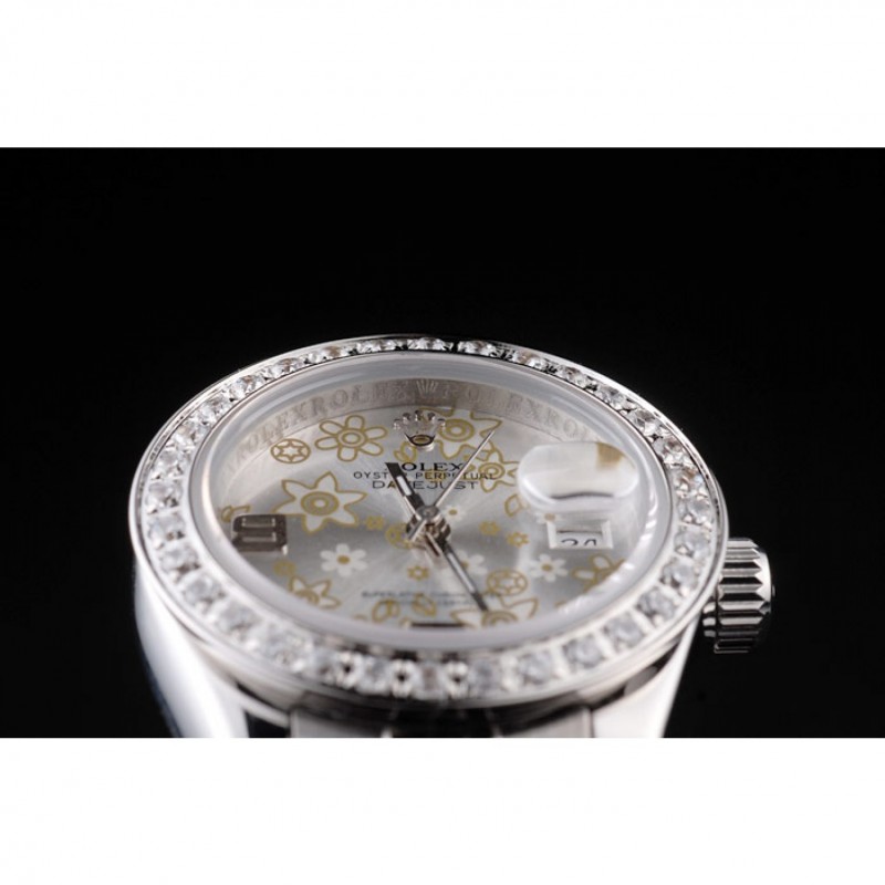 Rolex Datejust Polished Stainless Steel Silver Flowers Dial Diamond Plated 98082-5