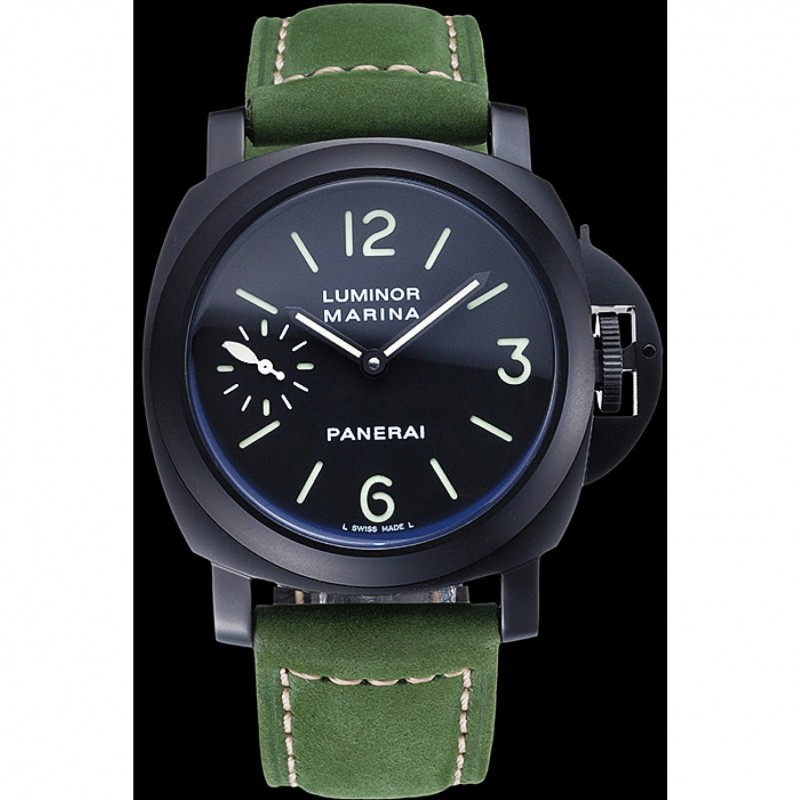Panerai Luminor Marina Ion Plated Stainless Steel Bezel Green Leather Bracelet 622312-1