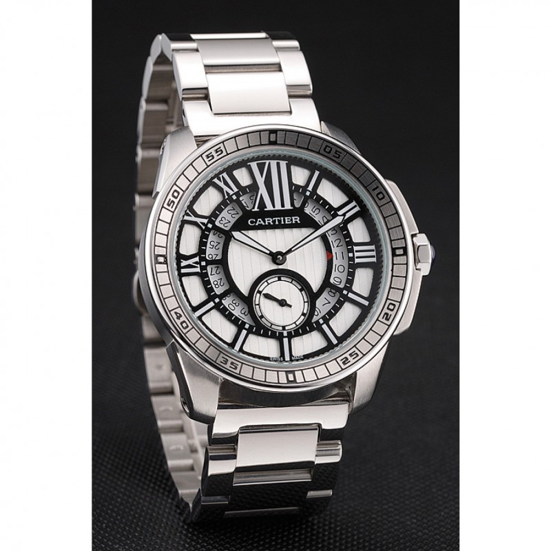 AAA Replica Watches Cartier Calibre De Cartier Small Seconds Black And White Dial Stainless Steel Case And Bracelet-2