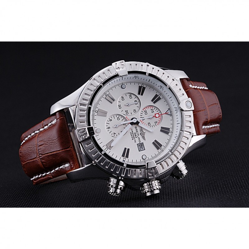 Breitling Chronomat Evolution White Dial Brown Leather Bracelet 622517-3