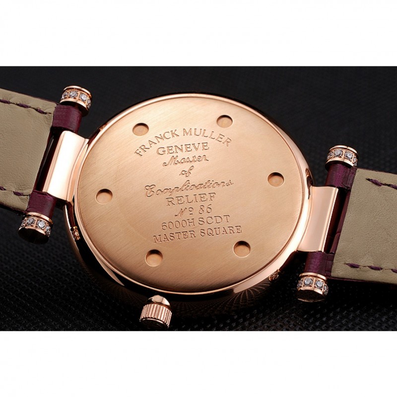 Franck Muller Double Mistery Ronde White Dial Rose Gold Case Plum Leather Strap-7