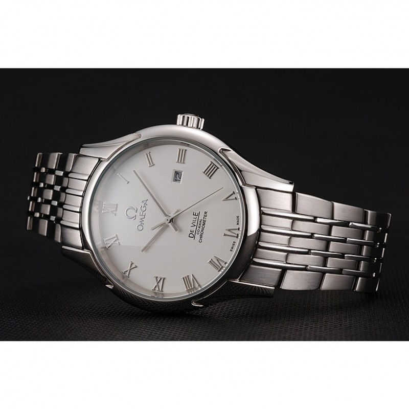 AAA Replica Watches Omega De Ville White Dial Roman Numerals Stainless Steel Case And Bracelet 1453791-3