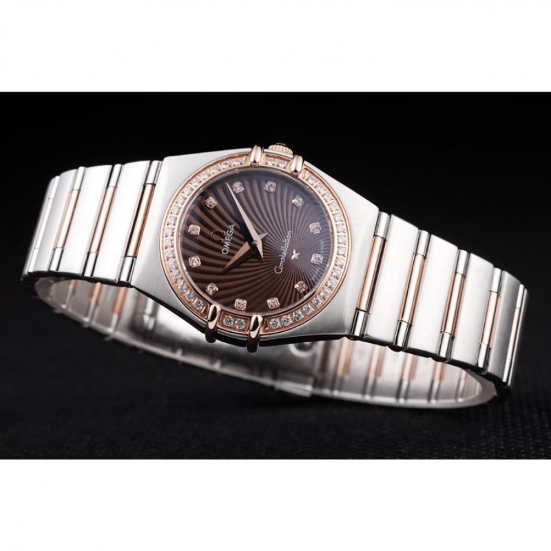 Omega Swiss Constellation Jewelry Diamond Case Radial Emblem Brown Dial 98117-4