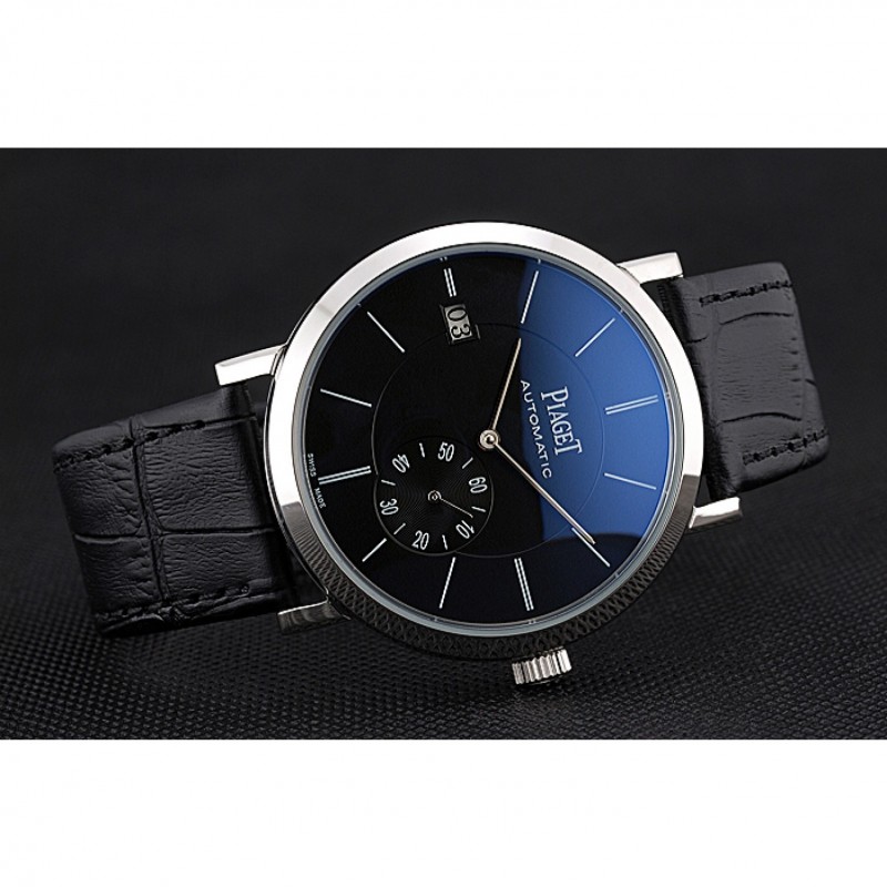 Best Replica Watches Piaget Altiplano Silver Case Black Dial Black Leather Bracelet 622629-4