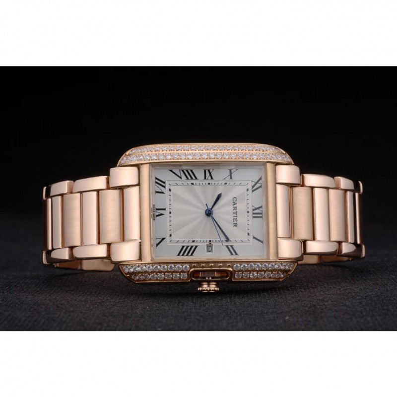 Cartier Tank Anglaise 36mm White Dial Diamonds Rose Gold Case Rose Gold Bracelet-3