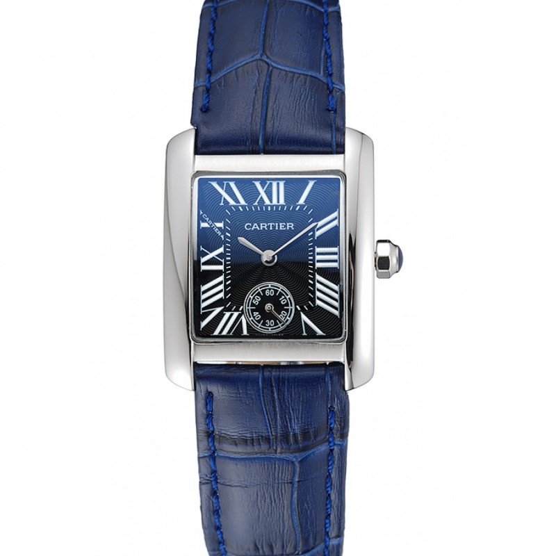 Cartier Tank MC Stainless Steel Case Blue Dial Blue Leather Strap 622178-0