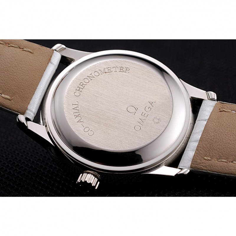 Omega De Ville Prestige Small Seconds White Dial Diamond Bezel Stainless Steel Case White Leather Strap-7