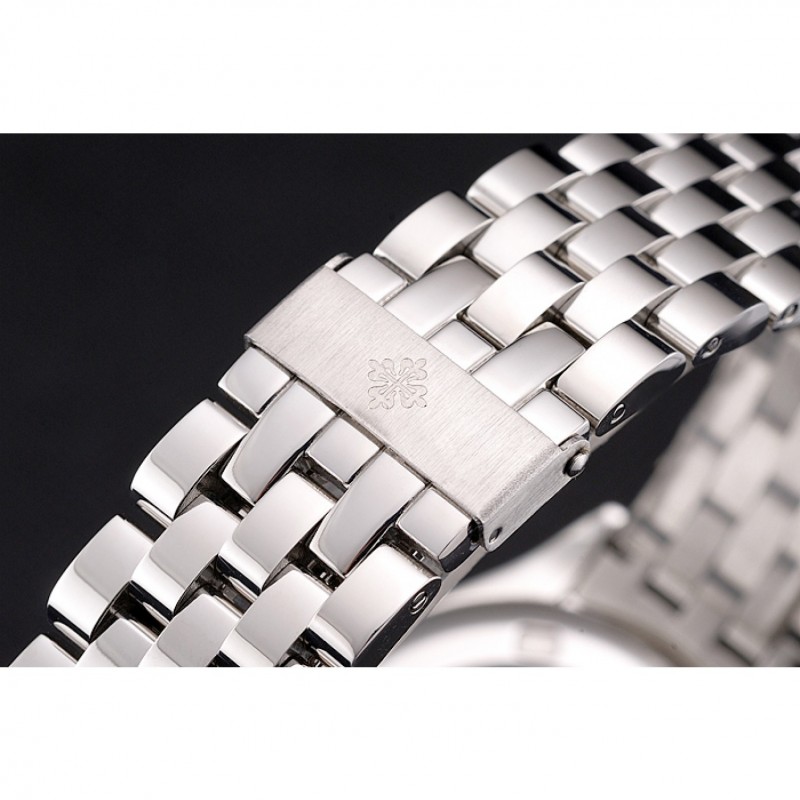 Swiss Patek Philippe Calatrava Black Openworked Dial Diamond Bezel Stainless Steel Case And Bracelet-5
