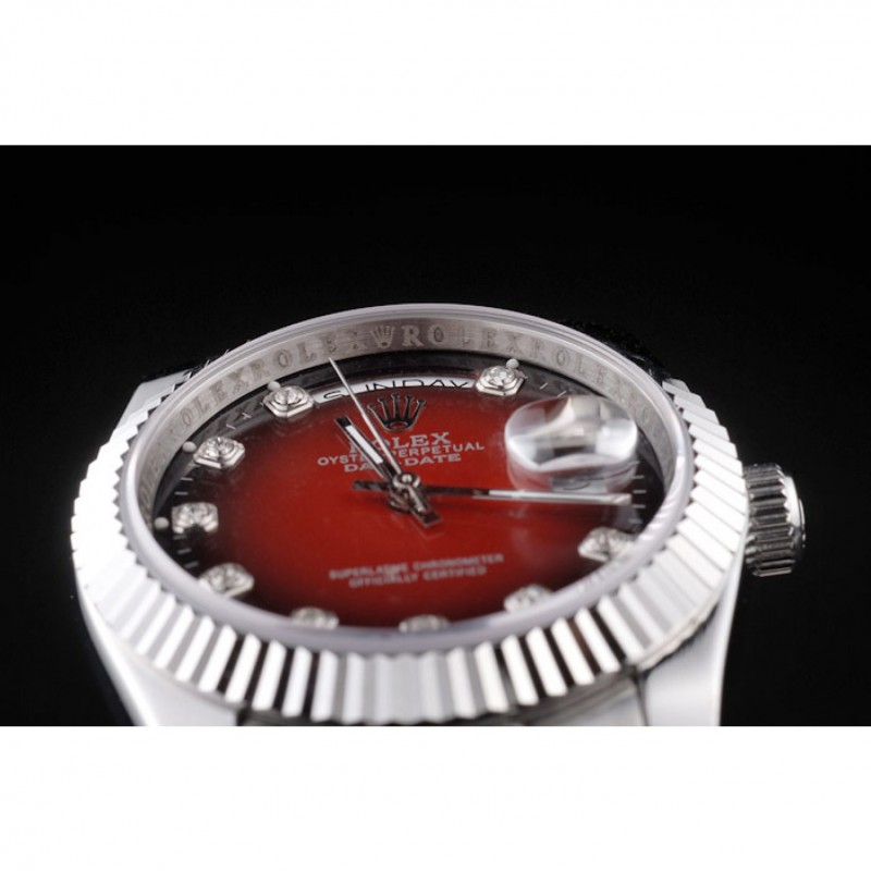 High End Replica Watches Rolex Day-Date Polished Stainless Steel Two Tone Red Dial-5