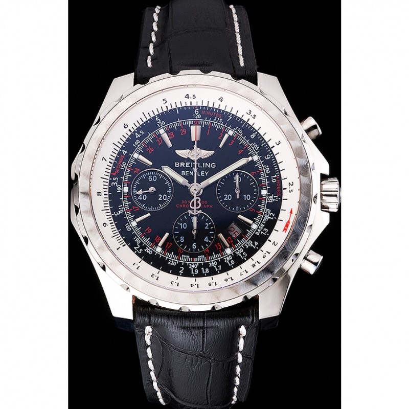 Swiss Breitling Bentley Black Croco Leather Bracelet Black Dial 80286-1