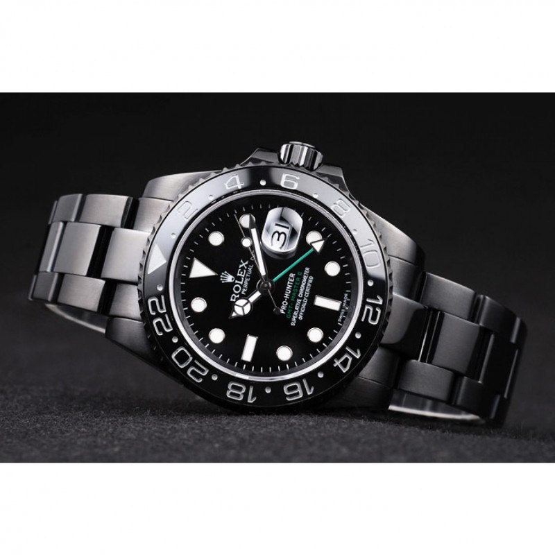 Rolex Swiss GMT Master II Pro-Hunter Black Steel Strap Black Dial-4