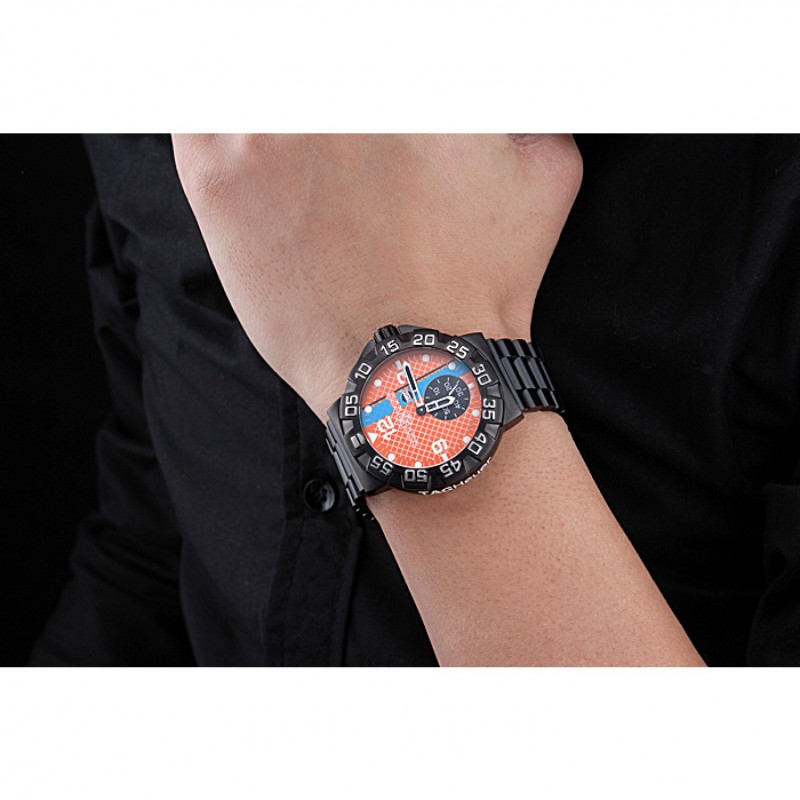 SS Replica Watches Tag Heuer Formula One Special Gulf Edition Orange And Blue Dial Ion Plated Steinless Steel Bracelet 622291-8