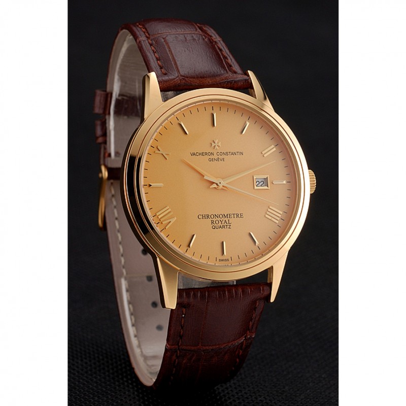 Vacheron Constantin Patrimony Chronometre Royal Gold Dial Gold Case Brown Leather Strap-2