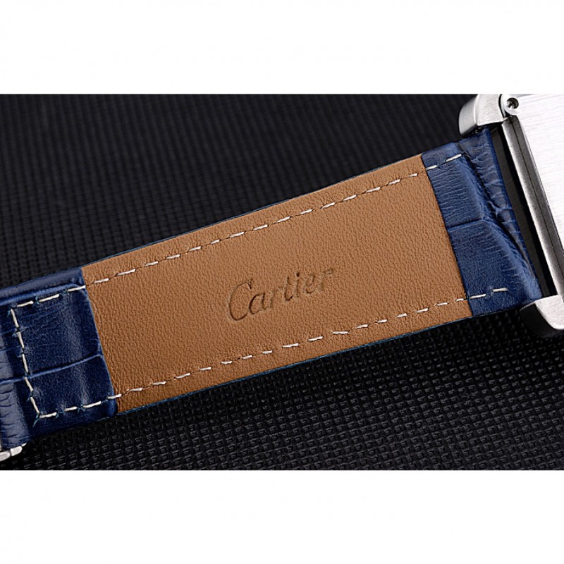Cheap Replica Watches Cartier Tank MC Blue Dial Stainless Steel Case Blue Leather Bracelet 622691-7