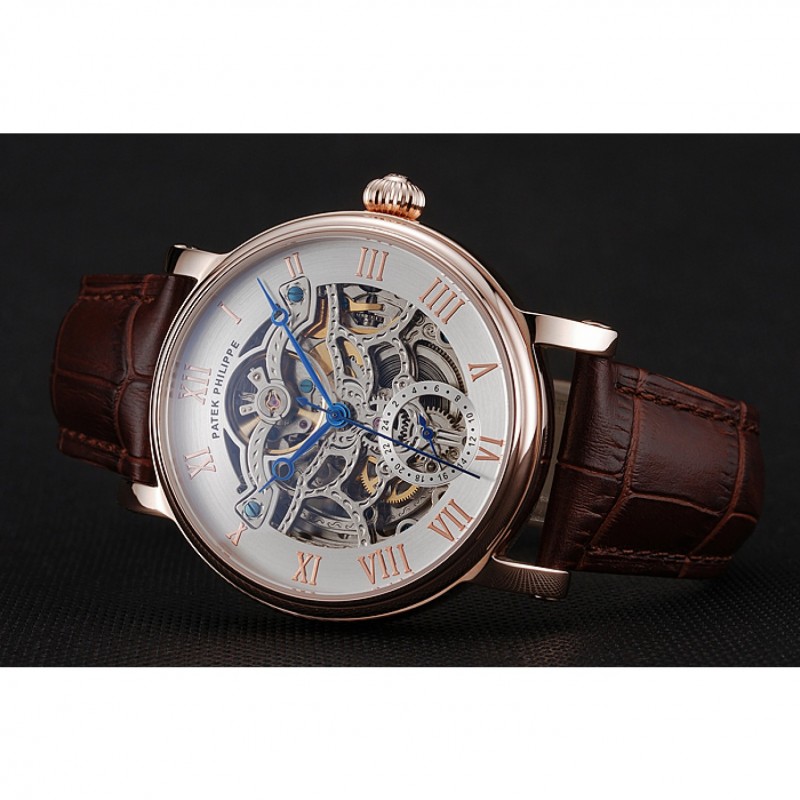 Patek Philippe Grand Complications White Skeleton Dial Rose Gold Case Brown Leather Strap 1453808-4