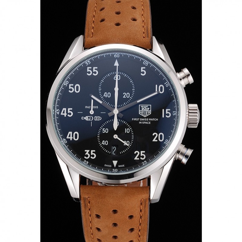 Tag Heuer Carrera SpaceX Silver Bezel with Black Dial and Light Brown Leather Strap tag265 621536-1