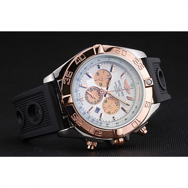 Breitling Chronomat White Dial Rose Gold Bezel And Subdials Stainless Steel Case Black Rubber Strap-4