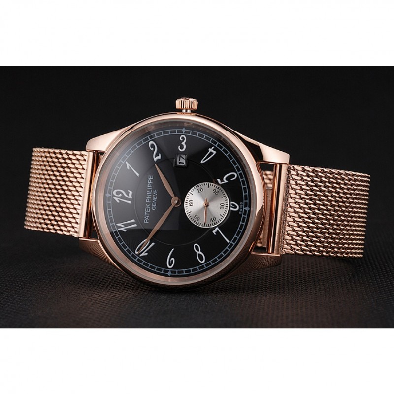 Patek Philippe Calatrava Small Seconds Black Dial Rose Gold Case And Bracelet-3