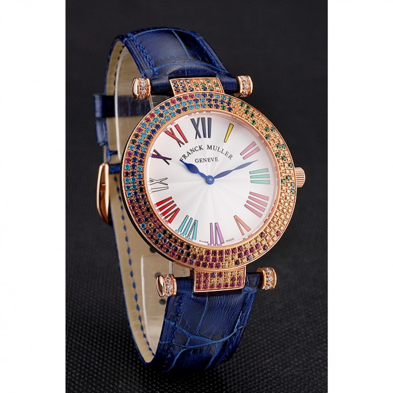 Franck Muller Double Mistery 4 Saisons White Dial Rose Gold Case Blue Leather Strap-2