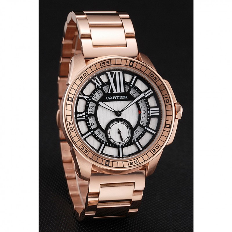 Cartier Calibre De Cartier Small Seconds Black And White Dial Rose Gold Case And Bracelet-2