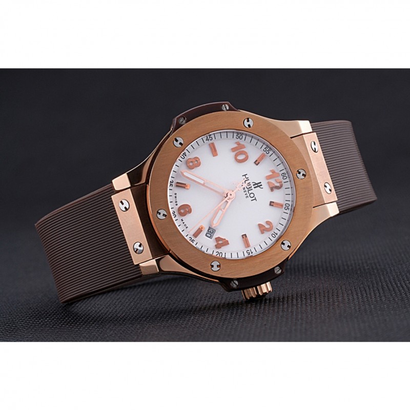 Cheap Hublot Big Bang King Rose Gold Bezel White Dial Brown Rubber Strap-3