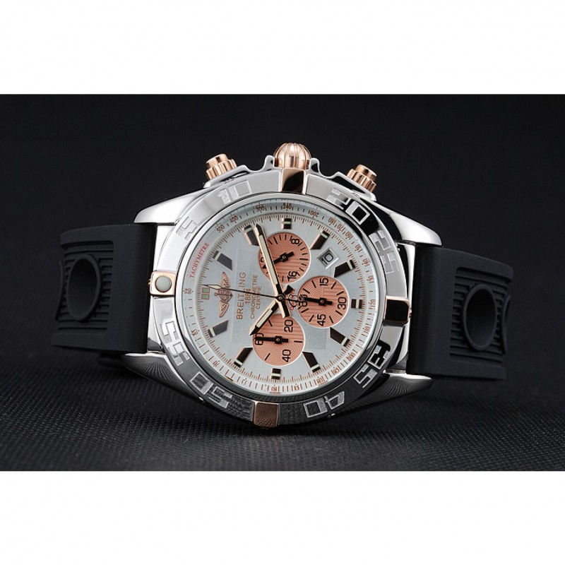 Breitling Chronomat Rose-Gold Highlight Ribbed Black Rubber Strap White Dial-3