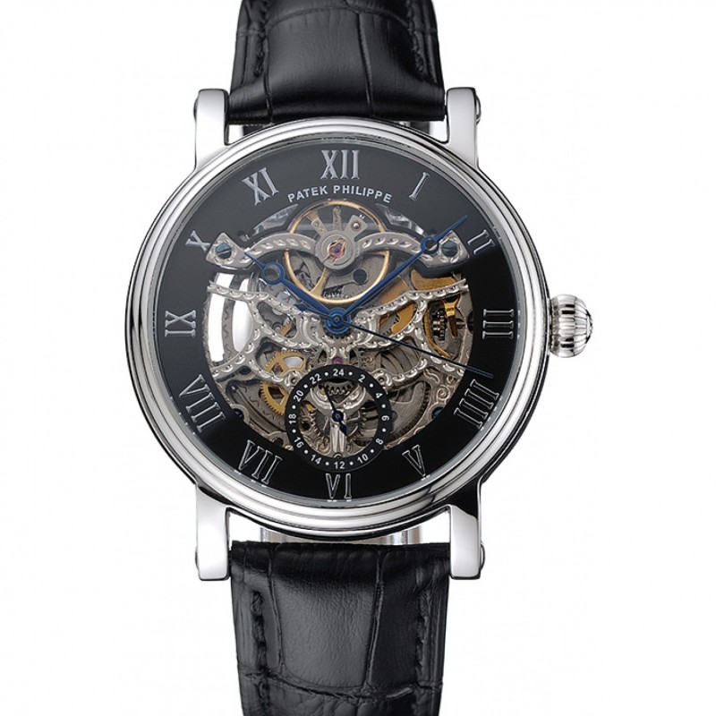 Patek Philippe Grand Complications Black Skeleton Dial Stainless Steel Case Black Leather Strap 1453812-0