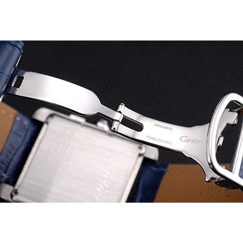 Cheap Replica Watches Cartier Tank MC Blue Dial Stainless Steel Case Blue Leather Bracelet 622691-6